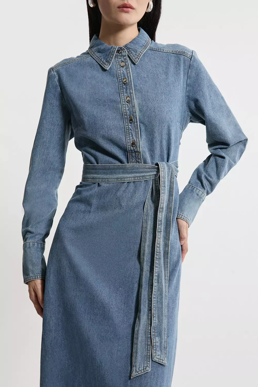 Denim Belted Maxi Shirt Dress | Karen Millen